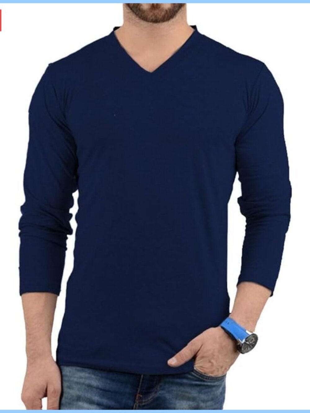 Men's V-Neck Long Sleeve T-Shirt Polycotton Pullover